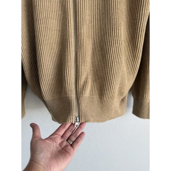 Zara Men’s Full Zip Wool Blend Sweater Tan Medium Chunky Knit Pockets Size XL - Picture 11 of 13